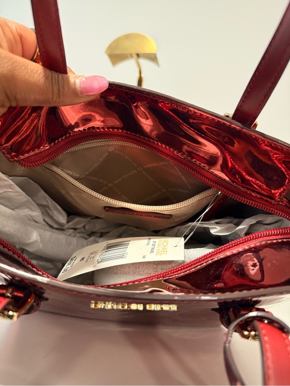 Michael Kors - Jet Set Extra-Small Metallic Logo Debossed Convertible Tote Bag - Picture 5 of 7